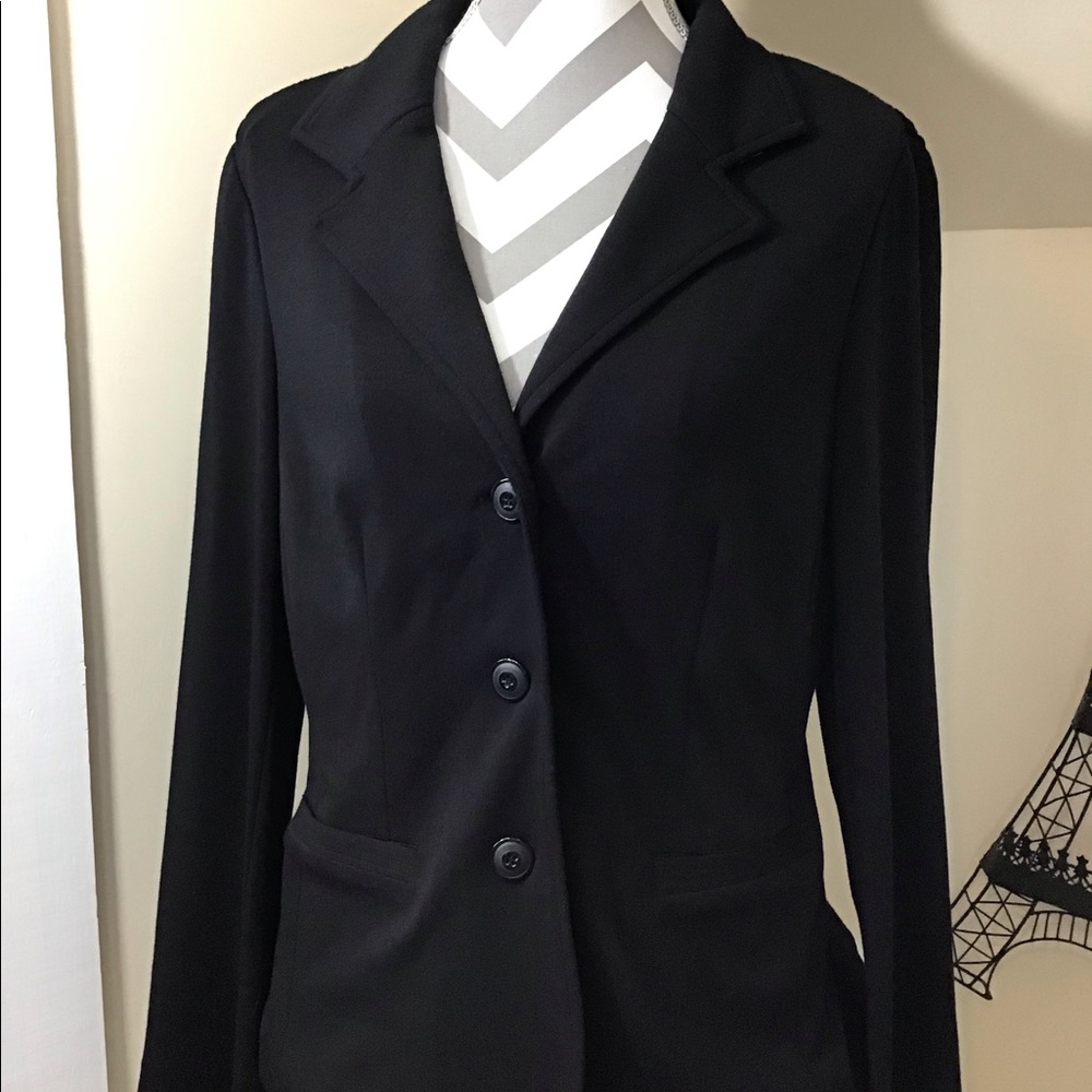 PECK & PECK BLAZER women's 12 black smocking detail career casual soft